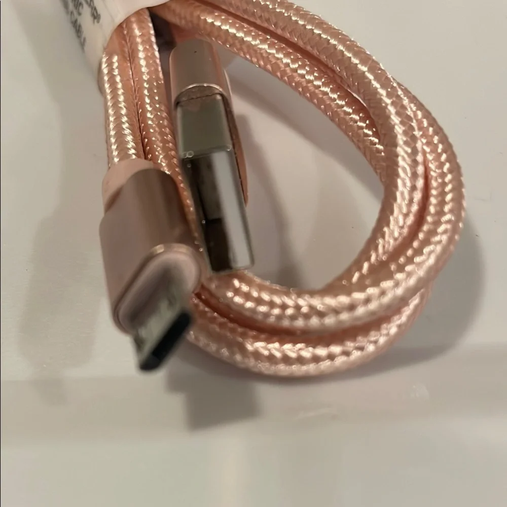 Pink and White Nylon USB-C Cable for Cell Phones 3ft